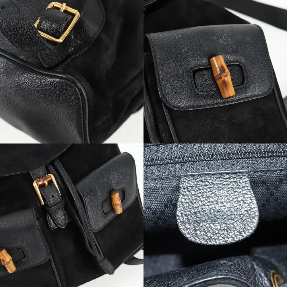 Gucci Bamboo Suede Leather Backpack Black